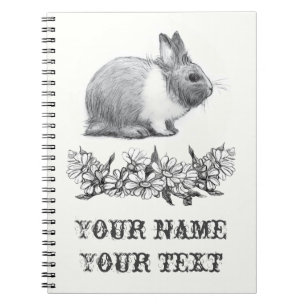 Fluffy the rabbit. Pencil drawing Monochrome Black Notebook