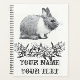Fluffy the rabbit. Pencil drawing Monochrome Black Planner