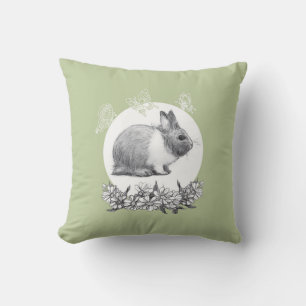 Fluffy the rabbit. Pencil drawing Throw Pillow