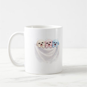 Fluffy Trio in Panic – Cute Pastel Creatures  Coffee Mug