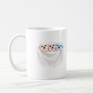 Fluffy Trio in Panic – Cute Pastel Creatures Coffee Mug