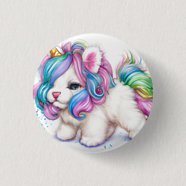 Fluffy Unicorn Puppy 1 Inch Round Button (Front)