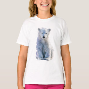 Fluffy Watercolor Polar Bear Cub Kids T-Shirt