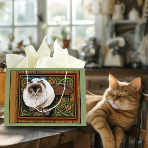 Fluffy Welcome Siamese Cat Mouse Vintage Large Gift Bag