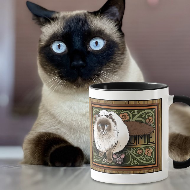 Fluffy Welcome Siamese Cat Mouse Vintage Mug (Creator Uploaded)