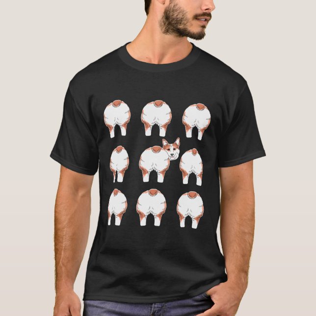 Fluffy Welsh Corgi Butt Pattern Dog Bum Pet T-Shirt (Front)