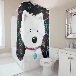 Fluffy Westie Colours Black Shower Curtain
