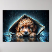 Fluffy wet puppy seeking warmth and comfort