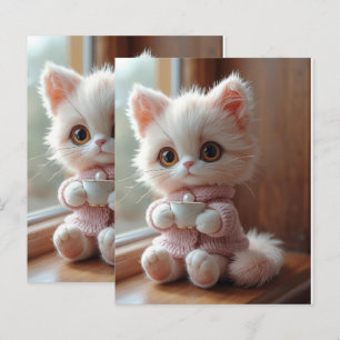 Fluffy White and Light Pink Cat Scrapbook Paper