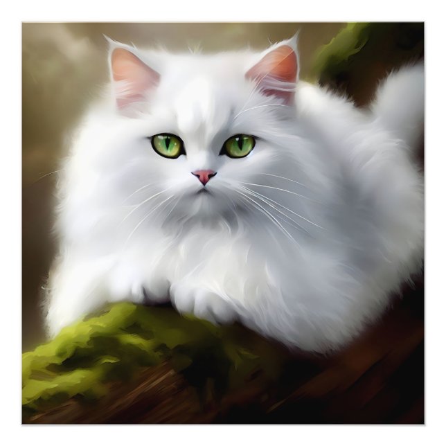 Fluffy White Cat Painting Photo Print (Front)