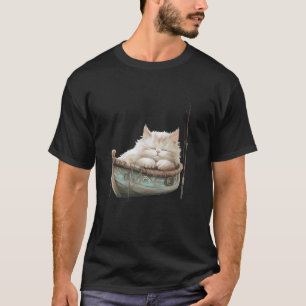 Fluffy White Cat Sleeping In Boat Art T-Shirt