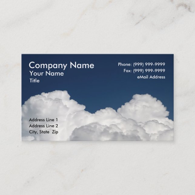 Fluffy White Clouds Against Clear Blue Sky Business Card (Front)
