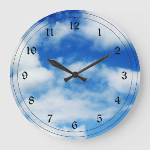 Fluffy White Clouds Large Clock