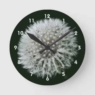Fluffy White Dandelion Flower Round Clock