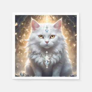 Fluffy White Diamond Wearing Persian Cat, Napkin