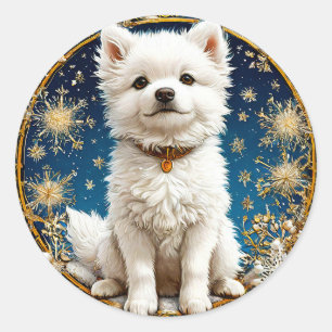 fluffy white dog classic round sticker