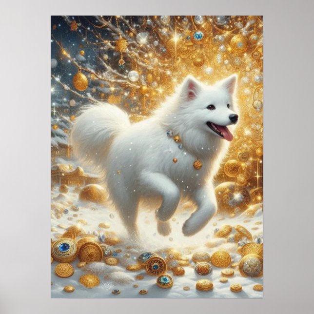Fluffy white dog poster (Front)