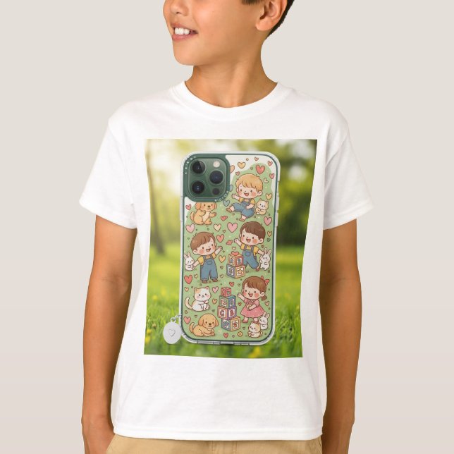 fluffy white kittens, and hopping bunnies interact T-Shirt (Front)