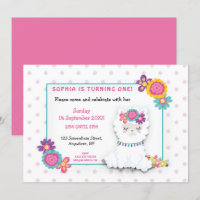 Fluffy White Llama Polka Dot First Birthday Party
