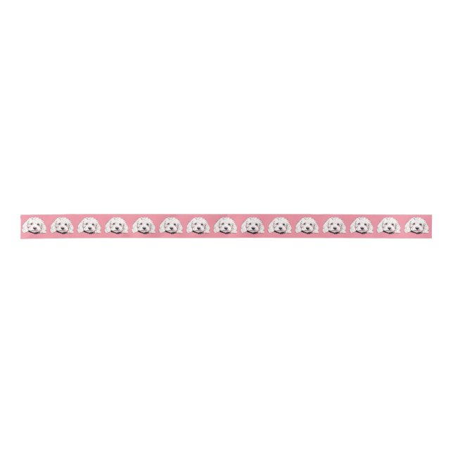 Fluffy White Maltese Poodle Dog Themed Ribbon Satin Ribbon (Front)