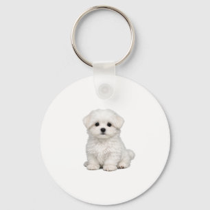 Fluffy White Maltese Puppy Portrait Cute Dog Lover Keychain