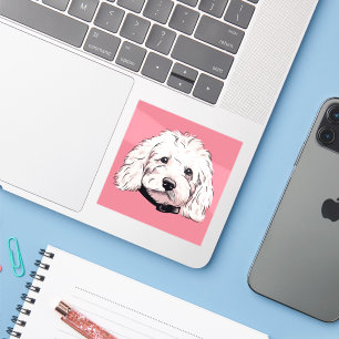 Fluffy White Maltipoo Dog Face Square