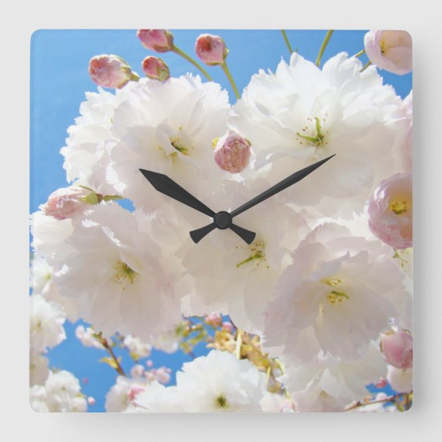 Fluffy White Pink Spring Flower Tree Blossom clock (Front)