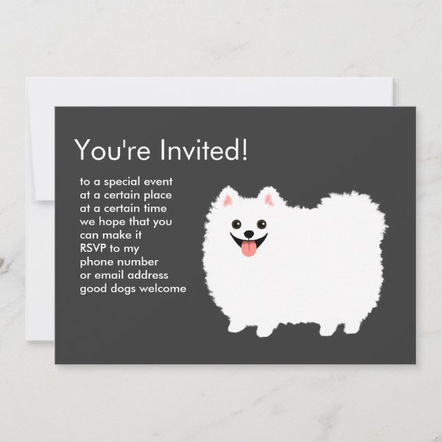 Fluffy White Pomeranian Invitation (Front)