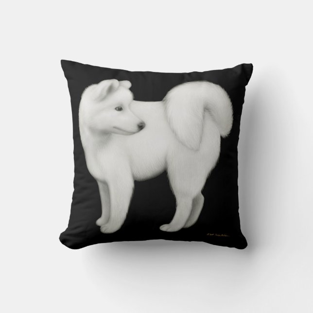 Fluffy White Samoyed Dog Pillow (Front)