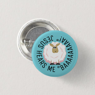 Fluffy White Sheep Cartoon 1 Inch Round Button