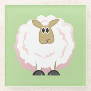 Fluffy White Sheep Glass Coaster
