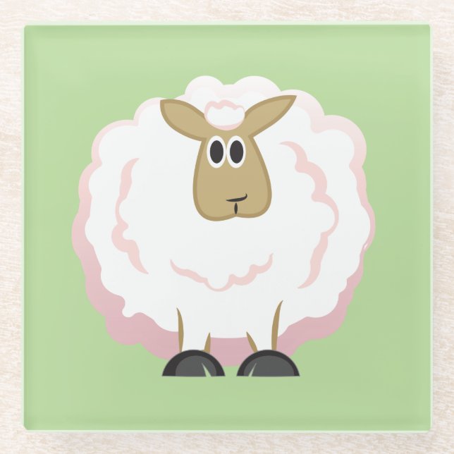 Fluffy White Sheep Glass Coaster (Front)