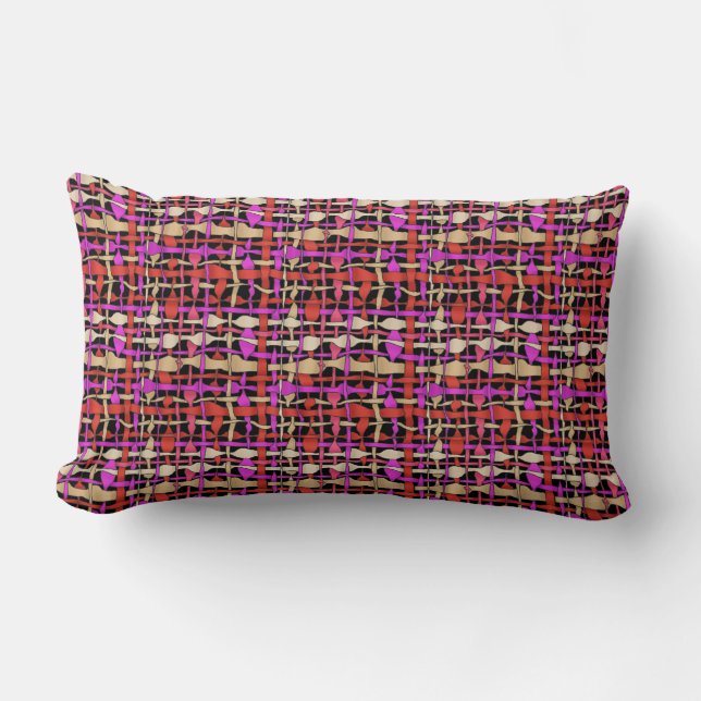 Fluffy Woven Fabric Graphical Red Lumbar Pillow (Front)