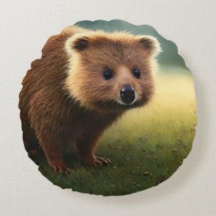 Fluffy Young Australian Quokka, Round Cushion