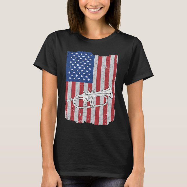 Flugelhorn USA Flag Flugelhorn Player T-Shirt (Front)