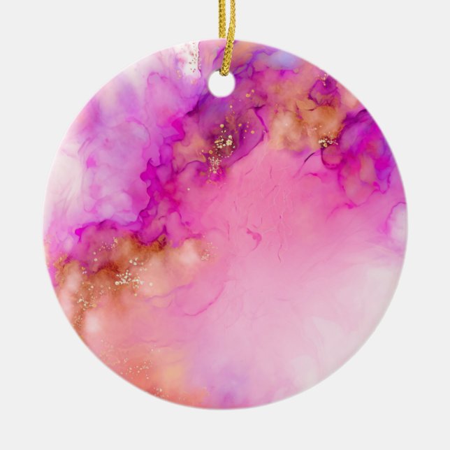 Fluid Abstract Alcohol Ink |  Ceramic Ornament (Front)