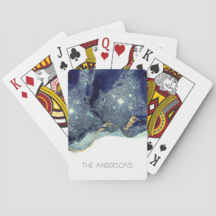 Fluid Abstract Alcohol Ink Gold Navy Glitter Playing Cards