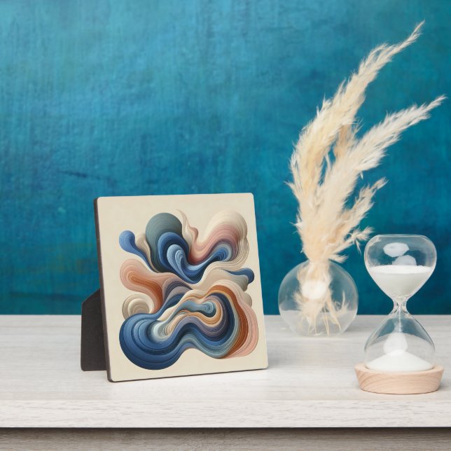 Fluid Abstract Flow – Earth & Blue Ribbon Art Plaque (Insitu)
