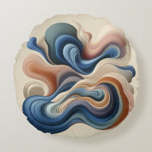 Fluid Abstract Flow – Earth & Blue Ribbon Art Round Pillow
