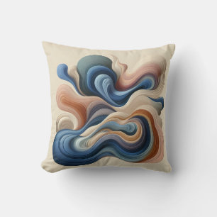 Fluid Abstract Flow – Earth & Blue Ribbon Art Throw Pillow