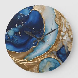 Fluid Abstract Gold-Navy Beach Large Clock