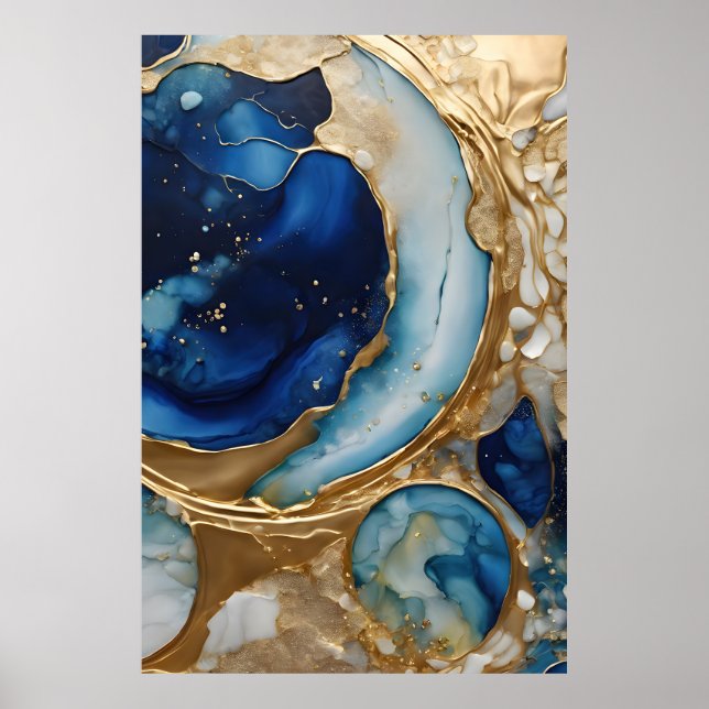 Fluid Abstract Gold-Navy Beach Poster (Front)