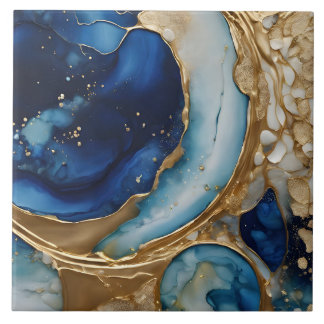 Fluid Abstract Gold-Navy Beach Tile