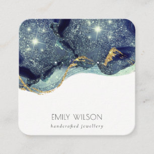 Fluid Abstract Gold Navy Glitter Earring Display Square Business Card