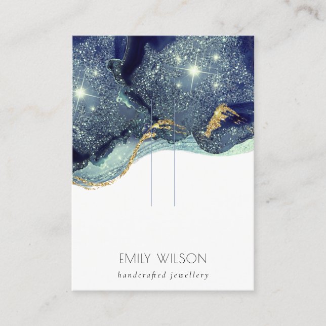 Fluid Abstract Gold Navy Glitter Hairpin Display Business Card (Front)