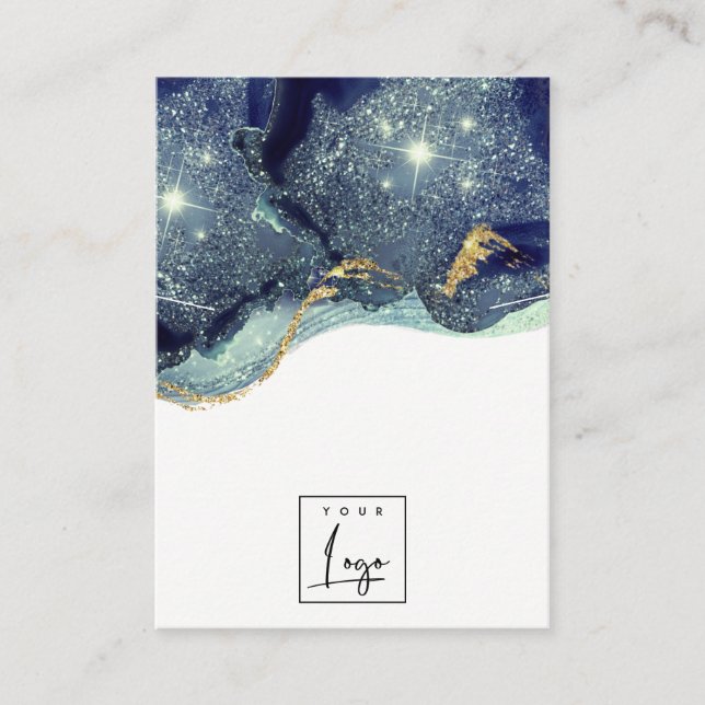 Fluid Abstract Gold Navy Glitter Necklace Display Business Card (Front)