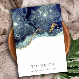 Fluid Abstract Gold Navy Glitter Necklace Display Business Card
