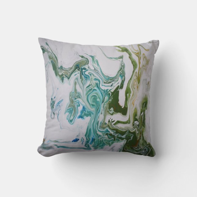 Fluid Abstract Marble Green White Modern Throw Pillow (Front)