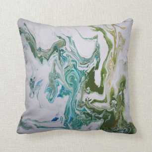 Fluid Abstract Marble Green White Modern Throw Pillow