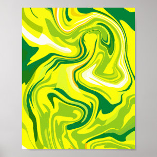 Fluid Abstract Swirls in Yellow and Green Poster